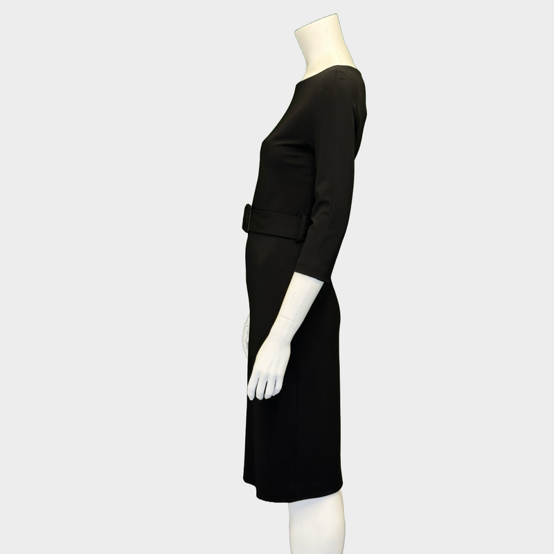GUCCI black rayon belted 3/4 sleeved dress