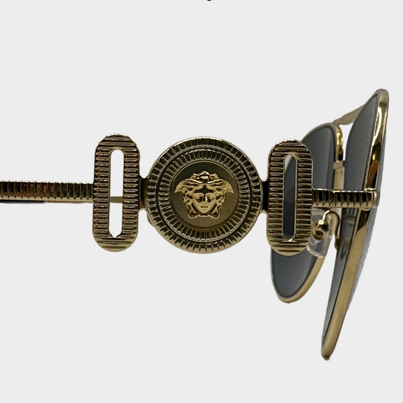 VERSACE gold aviator sunglasses with logo details on side