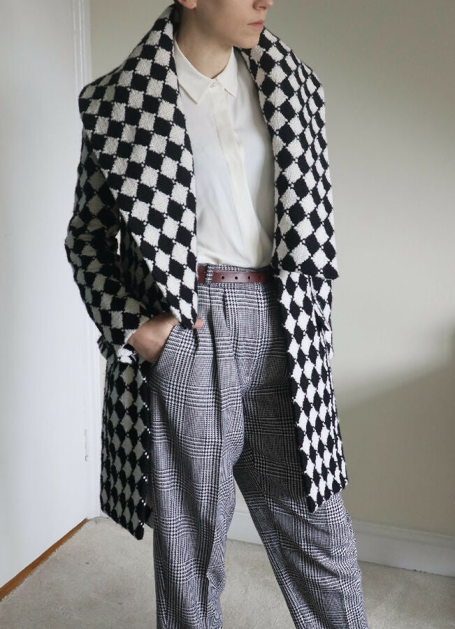 Balmain women's black and white houndstooth wool coat