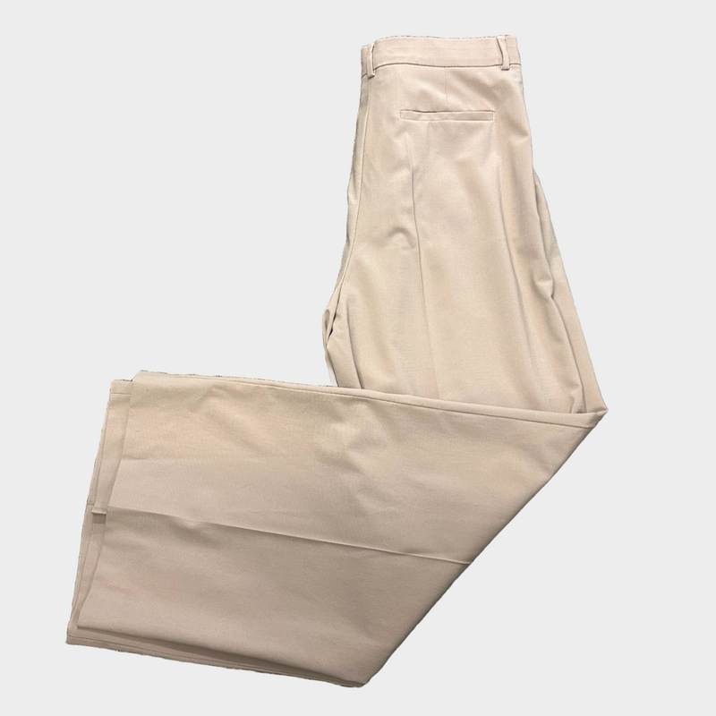 MSGM men's beige wool wide-leg trousers