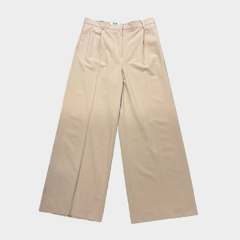 MSGM men's beige wool wide-leg trousers