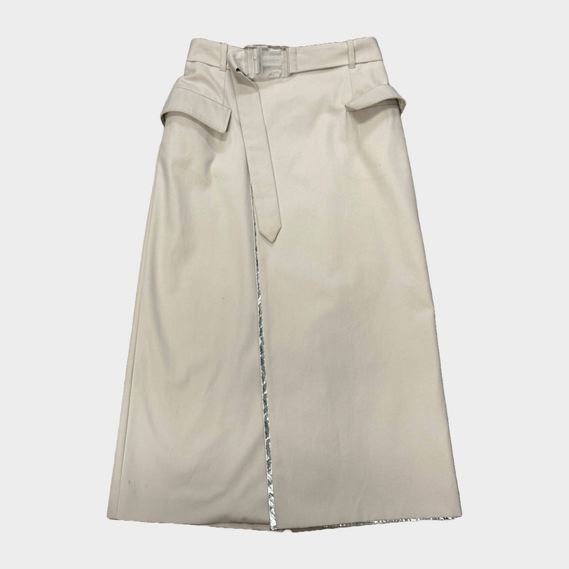Maison Margiela beige and silver cotton/PVC buttoned mid-length skirt
