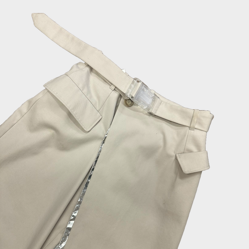 Maison Margiela beige and silver cotton/PVC buttoned mid-length skirt