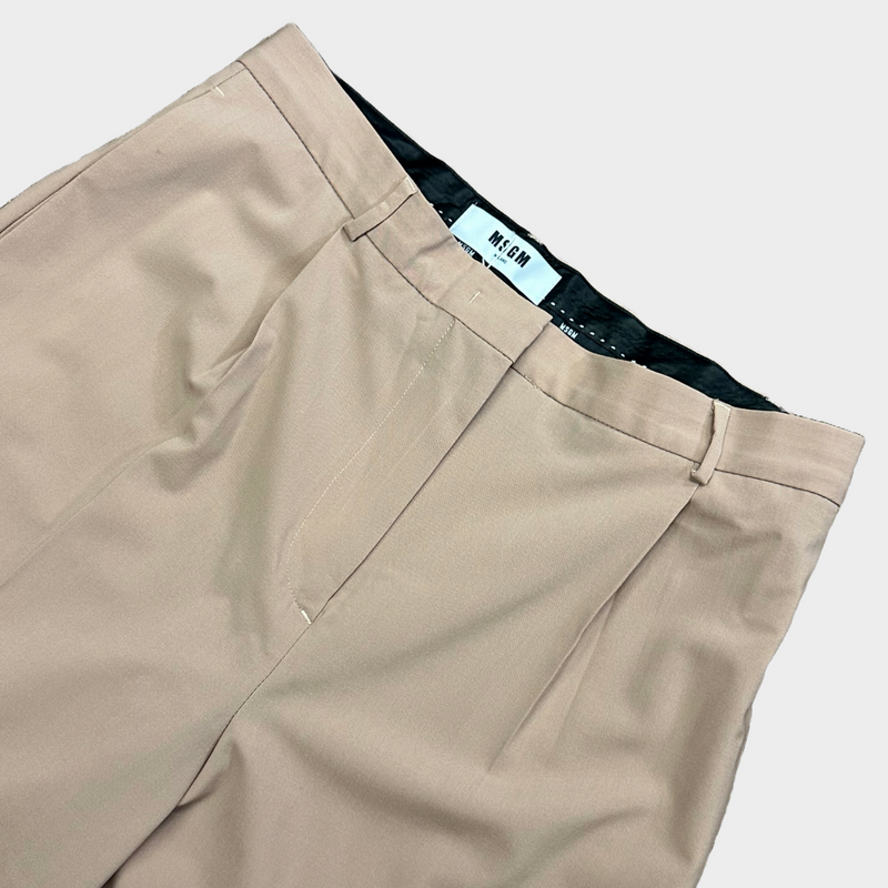 MSGM men's beige wool wide-leg trousers