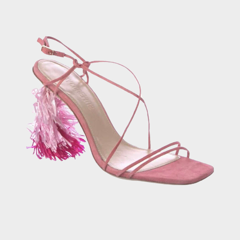 Jacquemus pink suede stappy pompom heels