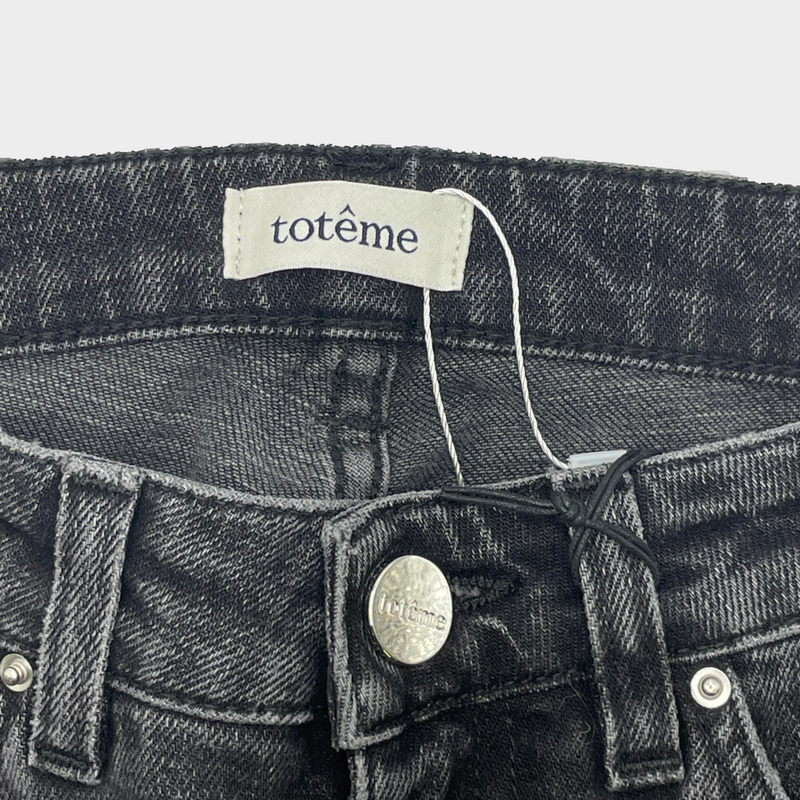 Toteme women's black cotton washed cropped straight fit jeans