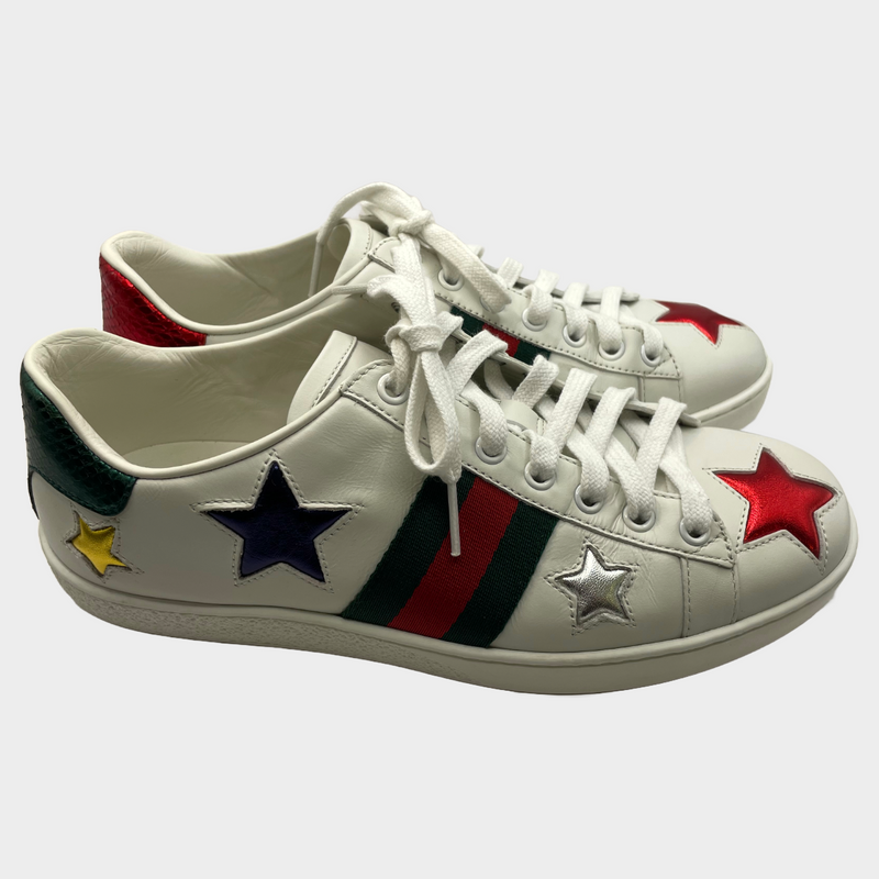 Gucci women's white and multicoloured leather star sneakers