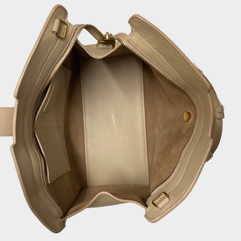 Saint Laurent women's beige leather cabas rive gauche handbag