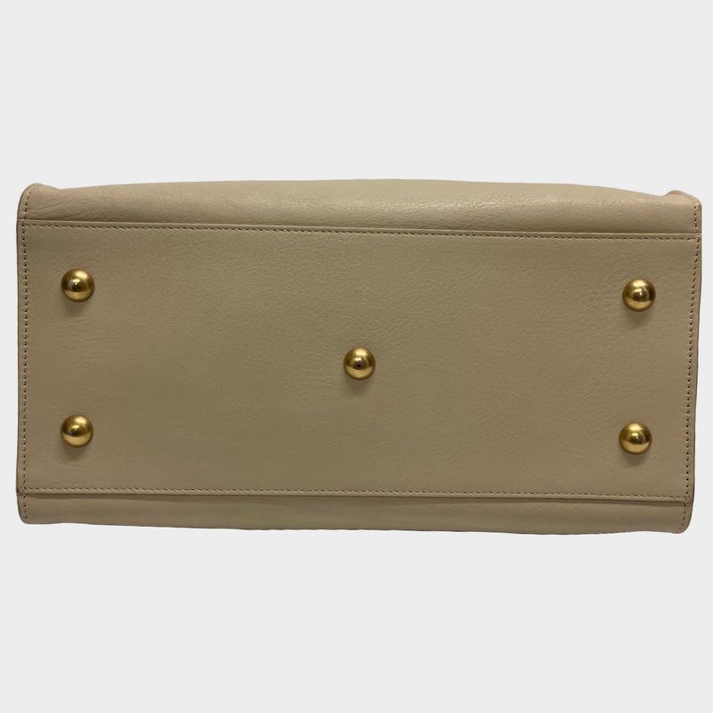 Saint Laurent women's beige leather cabas rive gauche handbag