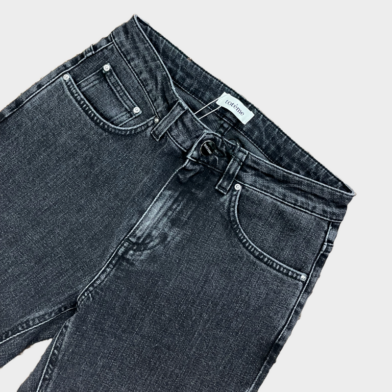 Toteme women's black cotton washed cropped straight fit jeans