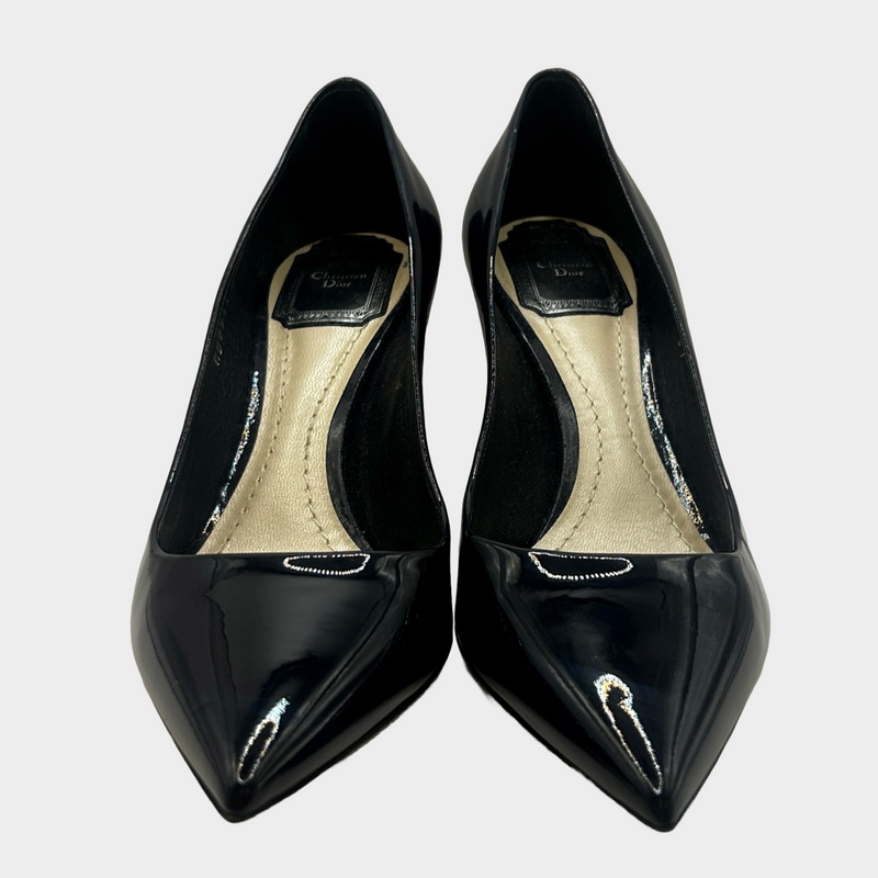 Christian Dior navy blue patent leather point-toe pumps