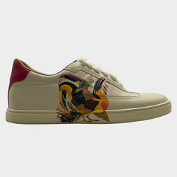 Hermes women's white and multicoloured birds print leather bi-colour sneakers