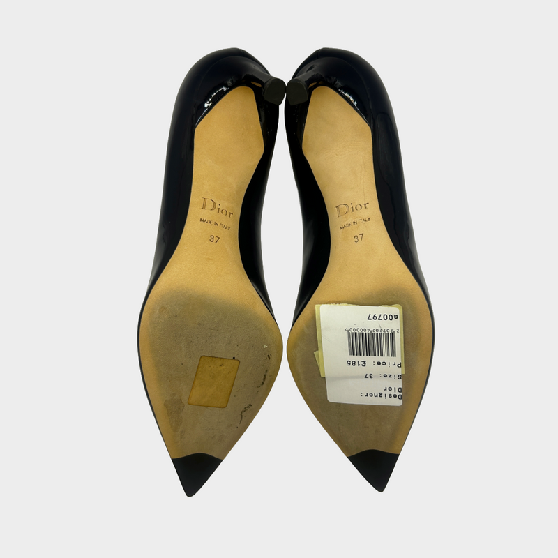 Christian Dior navy blue patent leather point-toe pumps