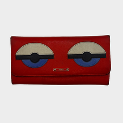 Fendi women's red leather wallet with eye motif