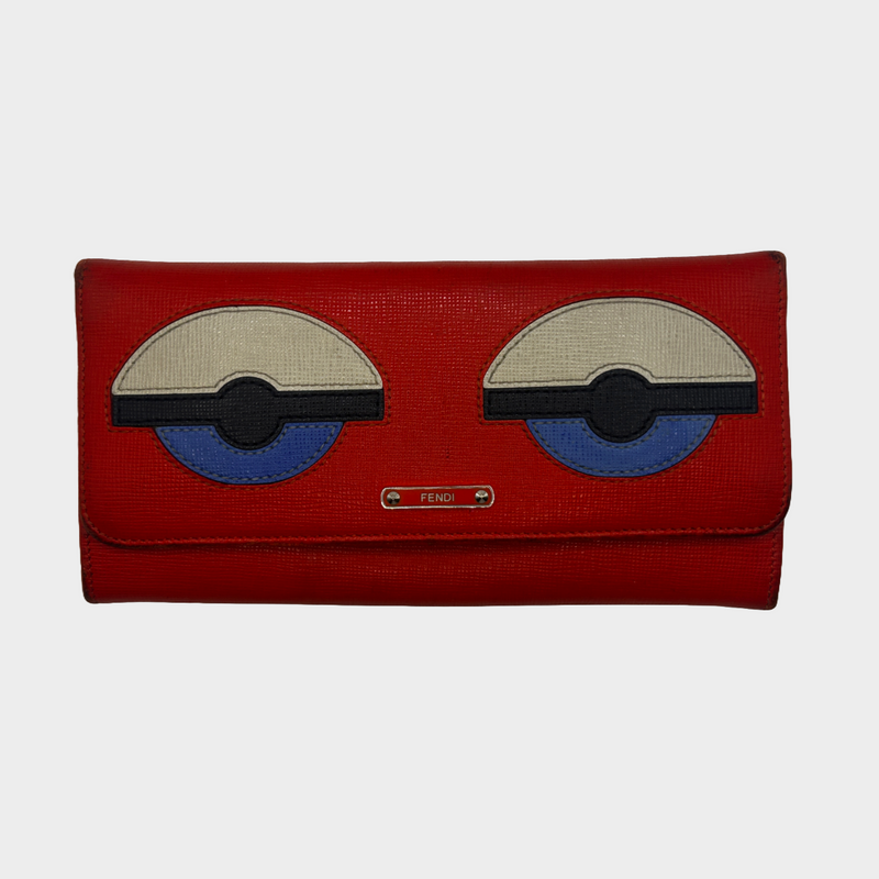 Fendi women's red leather wallet with eye motif