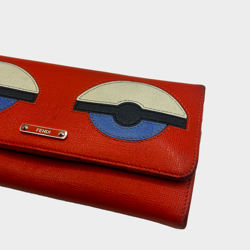 Fendi women's red leather wallet with eye motif