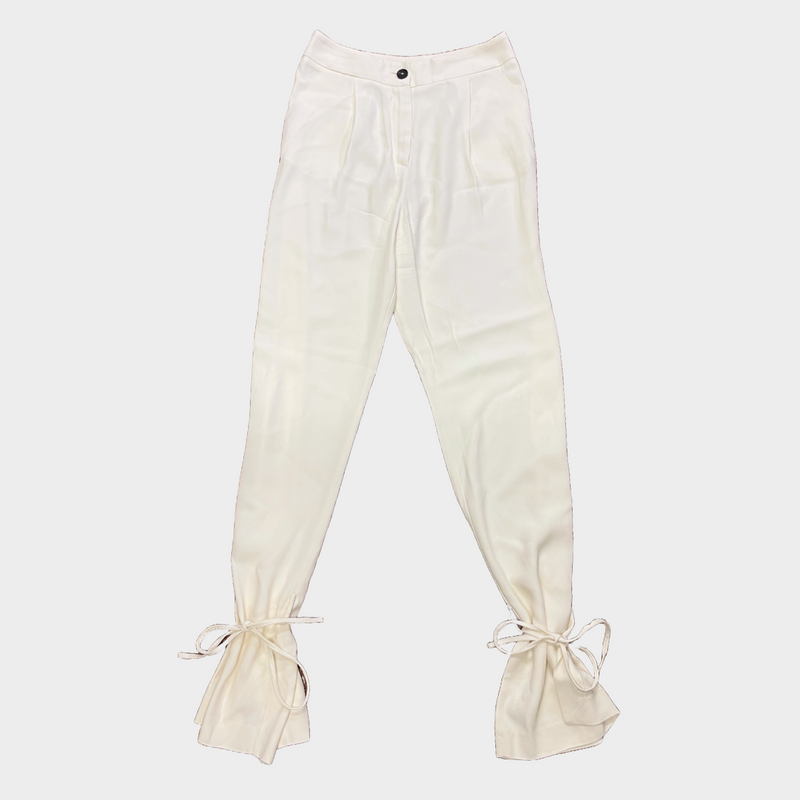 Erika Cavallini women's ecru viscose pants with leg ties