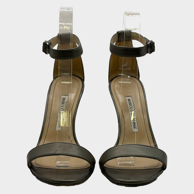 Manolo Blahnik women's grey grained metallic leather heels