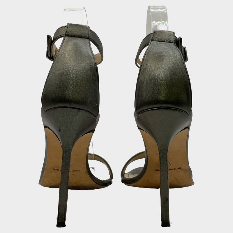 Manolo Blahnik women's grey grained metallic leather heels