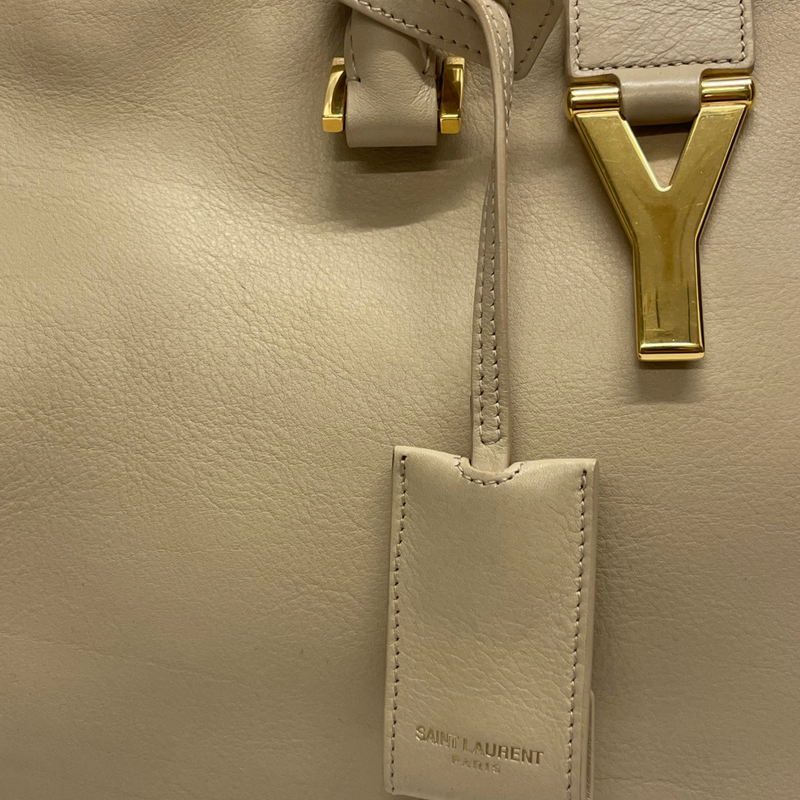 Saint Laurent women's beige leather cabas rive gauche handbag