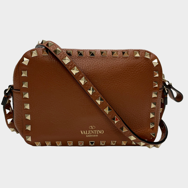 Valentino women's brown leather rockstud camera bag