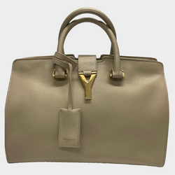 Saint Laurent women's beige leather cabas rive gauche handbag