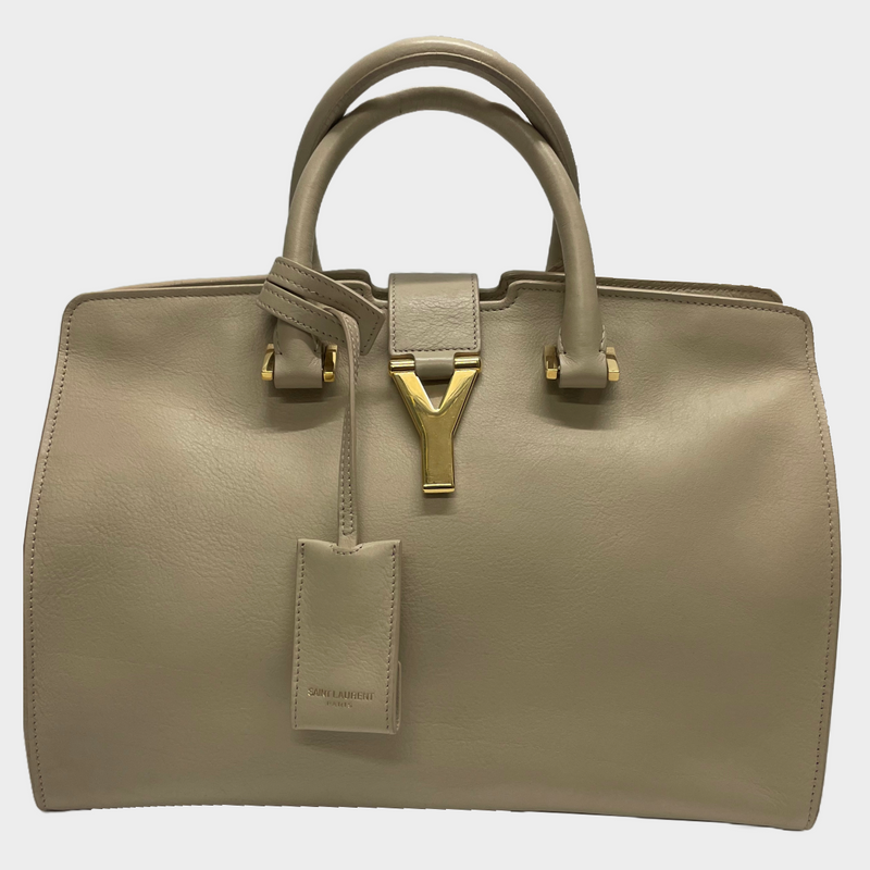 Saint Laurent women's beige leather cabas rive gauche handbag