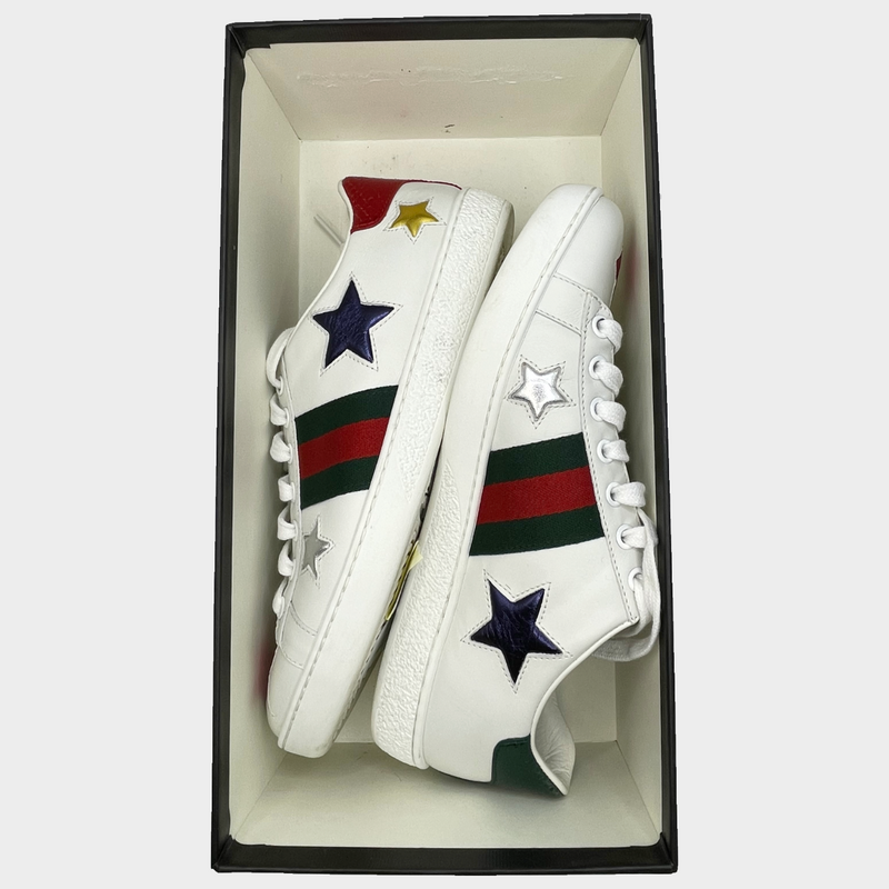 Gucci women's white and multicoloured leather star sneakers