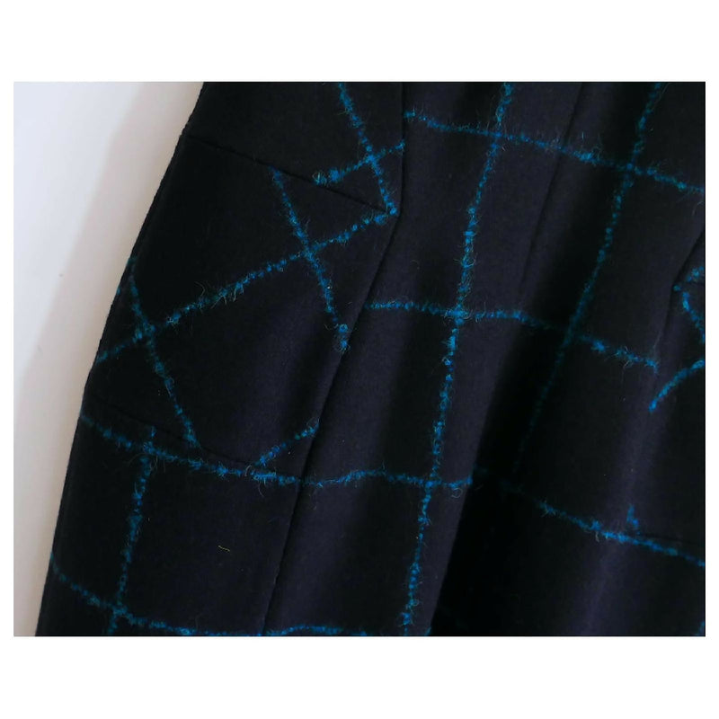 Christian Dior navy and turquoise checkered wool mix dress