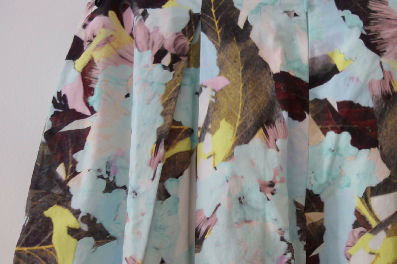 Erdem blue floral print pleated Imari skirt