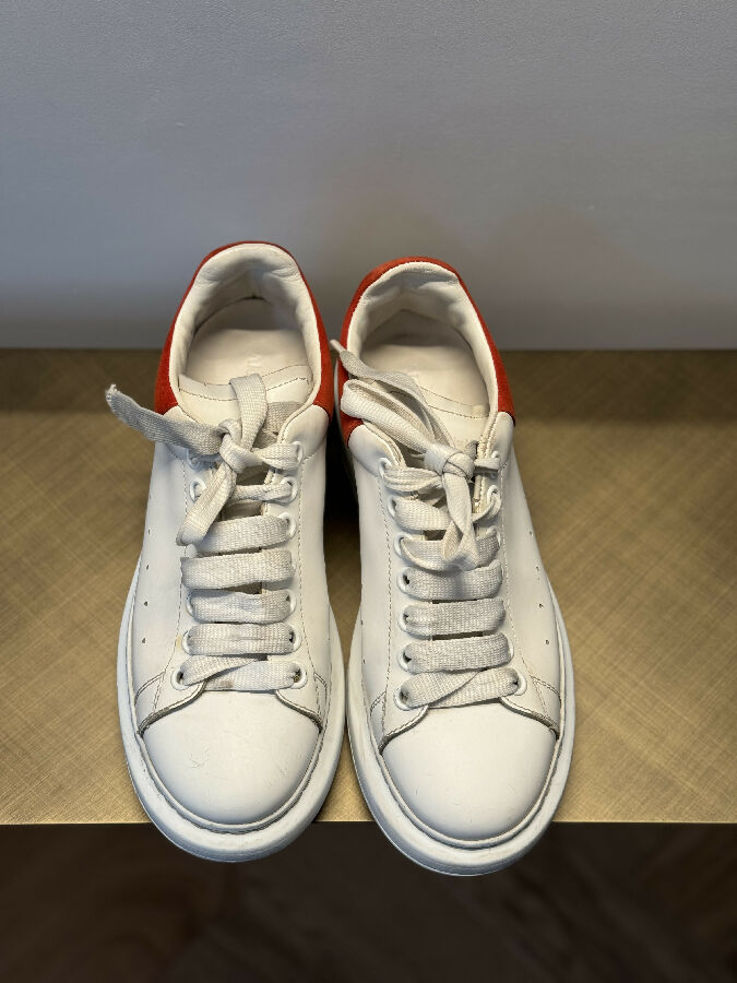 Alexander McQueen women's white and red Oversized leather trainers