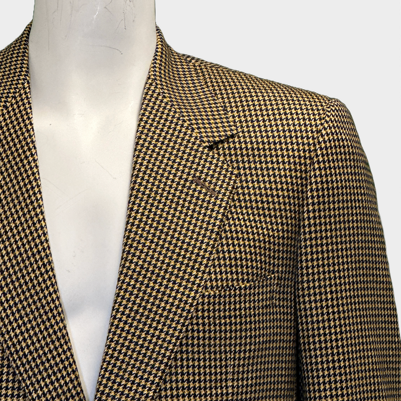 Ermenegildo Zegna men's yellow and navy cashmere houndstooth blazer