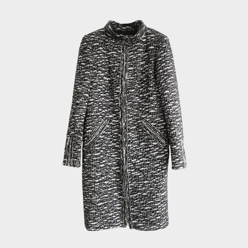 Chanel women’s black and white wool weave tweed coat