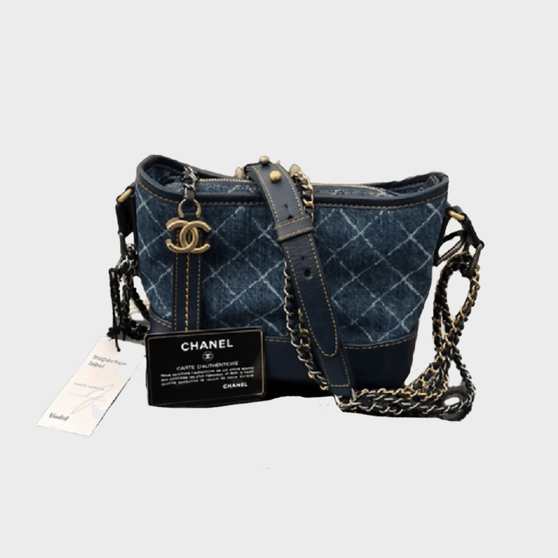 Chanel Blue Denim and Calfskin Gabrielle Hobo Small Tricolor Hardware