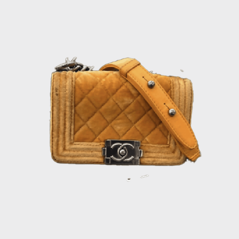 Chanel Velvet Quilted Yellow Boy Mini Flap Bag
