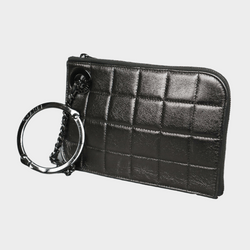 Chanel vintage gunmetal silver handcuff wristlet leather clutch bag