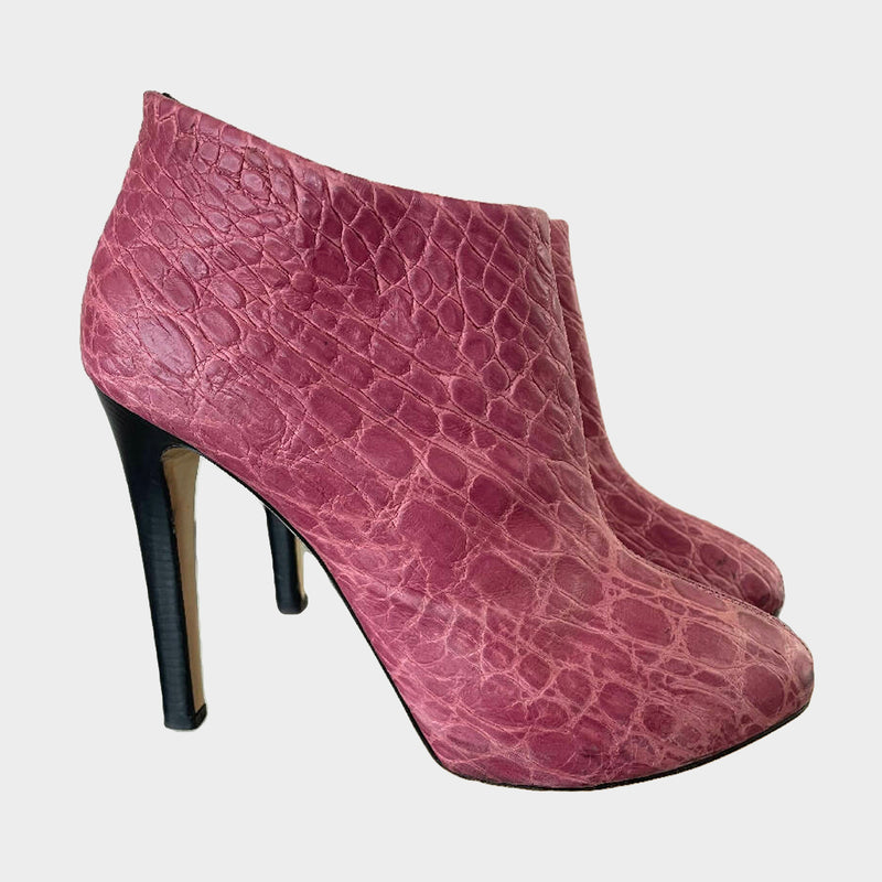 Giuseppe Zanotti dark pink mock croc leather heeled ankle boots