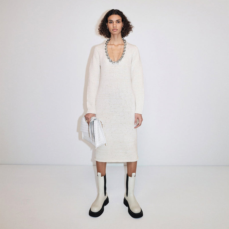 Bottega Veneta Pre-fall 2020 Ecru Sweater Dress With a Chain Detail