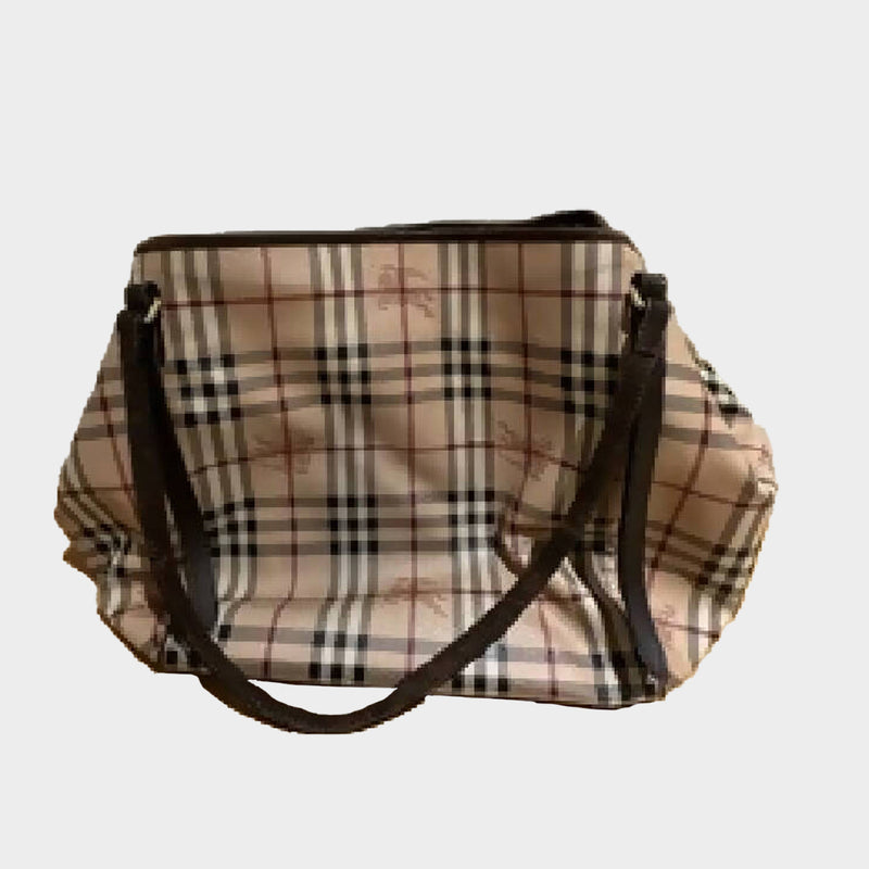 Burberry women's Beige and Brown Haymarket Checked Leather Canterbury Tote