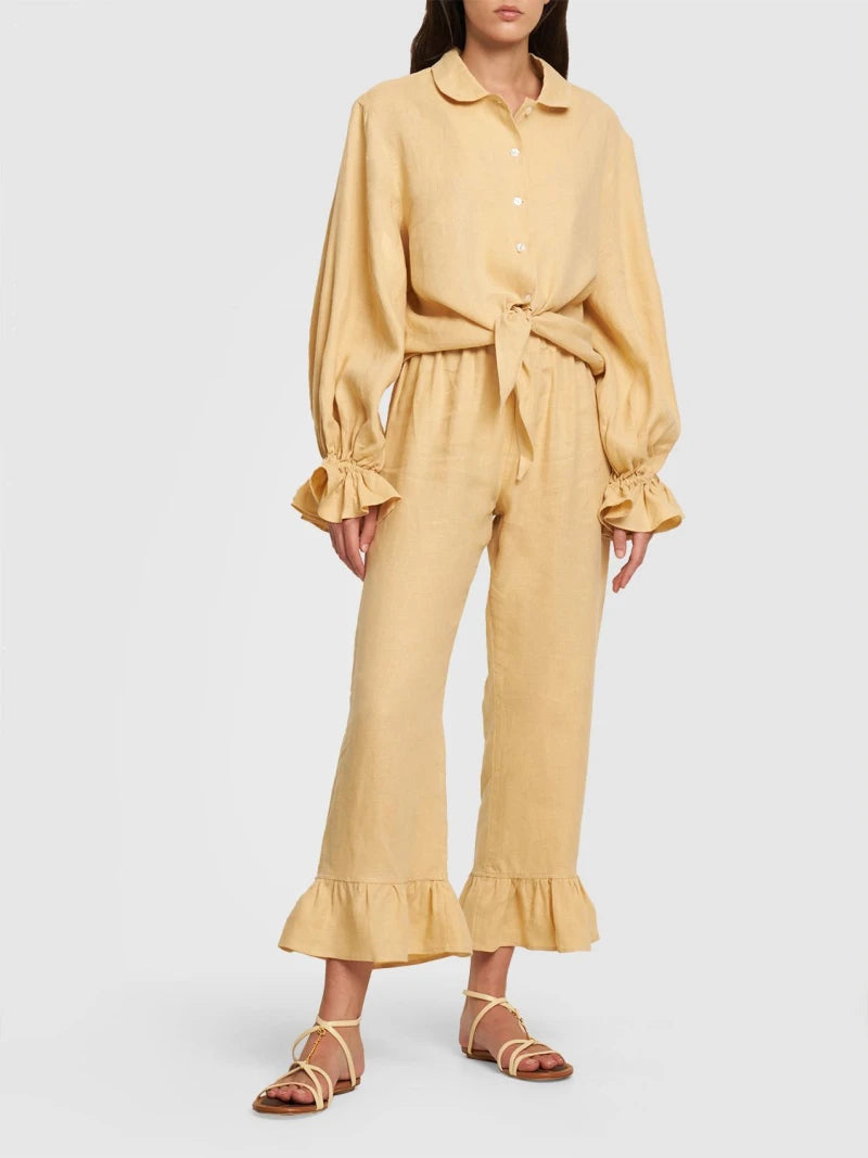 Sleeper 'Rumba' women's cream linen two-piece lounge set