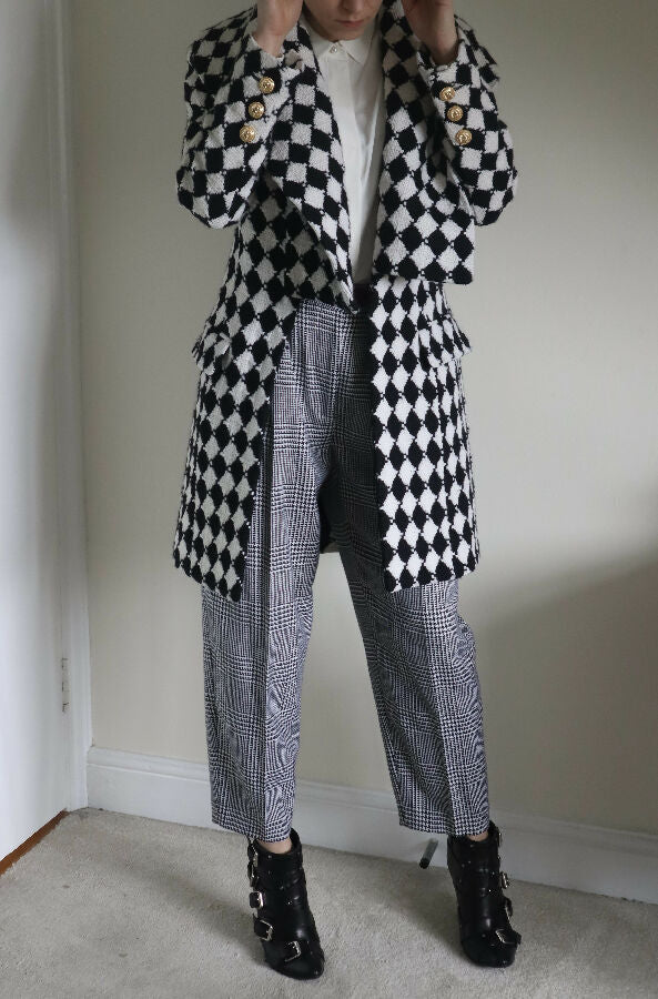 Balmain women's black and white houndstooth wool coat