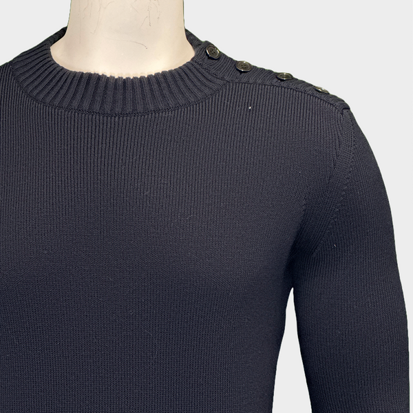 Saint Laurent men's navy cotton/wool knitted jumper