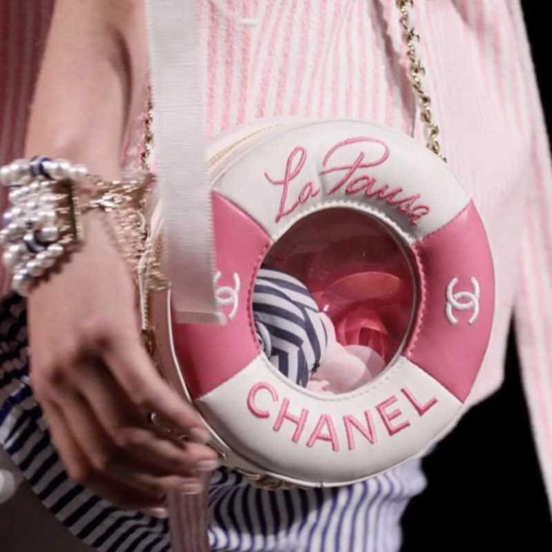 Chanel 2019 Pink and White Lifesaver Crossbody Handbag