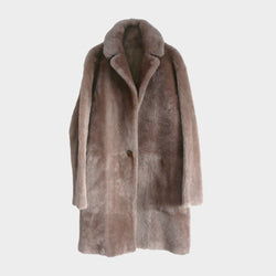 Helmut Lang women's taupe shearling and leather reversible coat