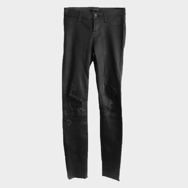 J Brand women's black leather distressed skinny jeans