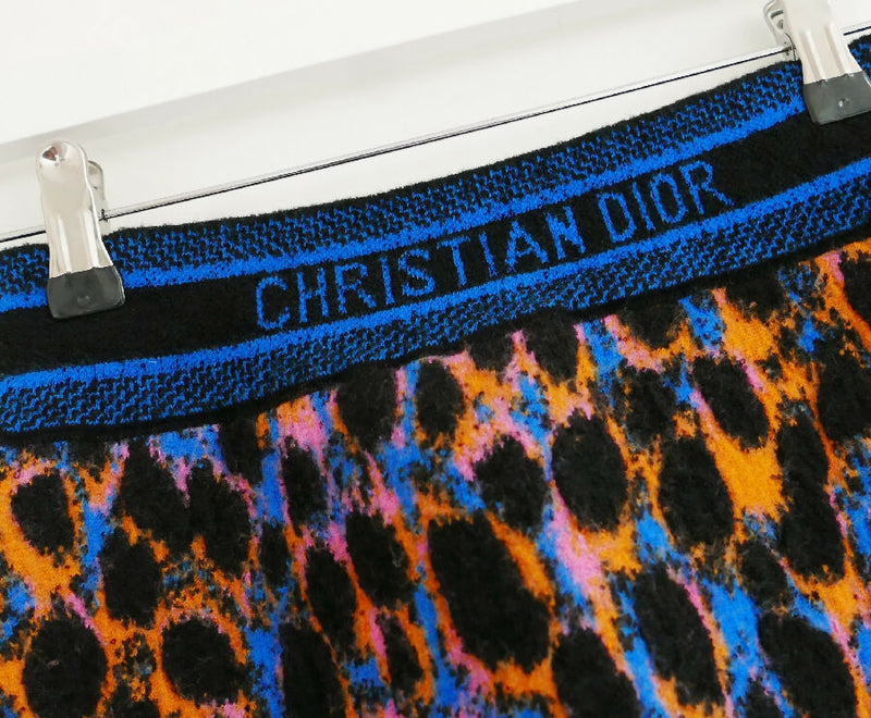Christian Dior multicoloured neon leopard print wool jacquard skirt