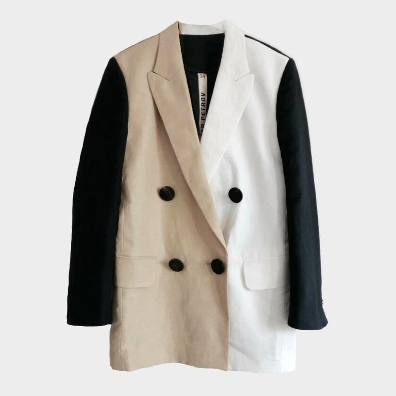 Petar Petrov women’s multicolour linen double-breasted oversize jacket