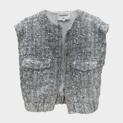 Chanel women’s silver sequin vintage gilet with 2 front pockets