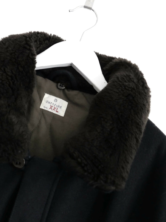 Hartford men's navy Faux Fur Collar Wool Bomber Jacket – Loop