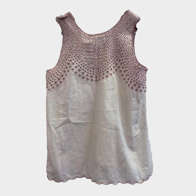 Stella McCartney girl's cream and light pink top with scalloped hems